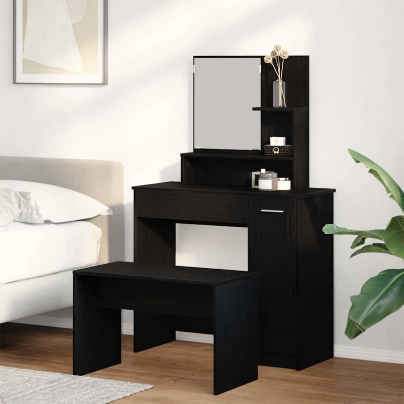Set di Toeletta vidaXL Rovere Nero Legno Ingegnerizzato
