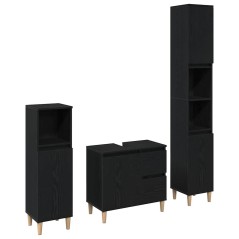 vidaXL Set di armadietti per il bagno 3 Pezzi Rovere Nero Legno Ing.