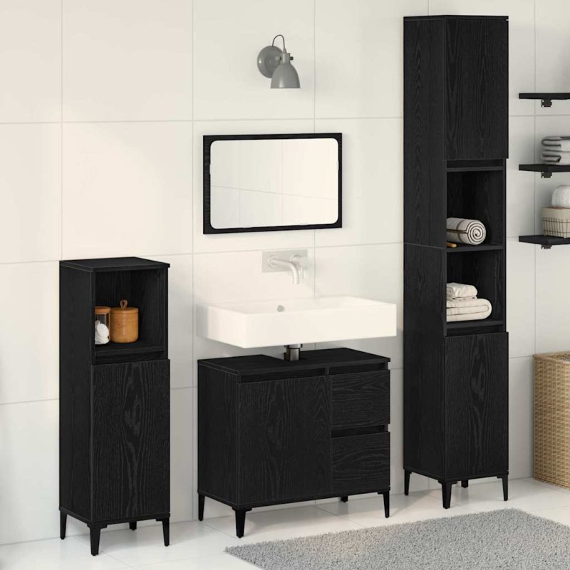 vidaXL Set di mobili da bagno in 3 pezzi in legno ingegnerizzato rovere nero