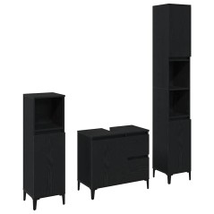 vidaXL Set di mobili da bagno in 3 pezzi in legno ingegnerizzato rovere nero