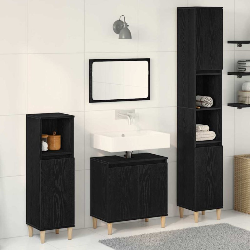 vidaXL Set di Mobili da Bagno in 3 Pezzi Rovere Nero Legno Ingegnierizzato