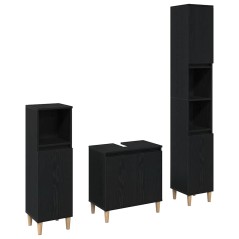 vidaXL Set di Mobili da Bagno in 3 Pezzi Rovere Nero Legno Ingegnierizzato