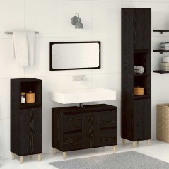vidaXL Set di Mobili per Bagno da 3 Pezzi Rovere Nero Legno Ingegnato