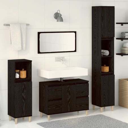 vidaXL Set di Mobili per Bagno da 3 Pezzi Rovere Nero Legno Ingegnato