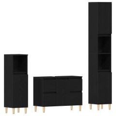 vidaXL Set di Mobili per Bagno da 3 Pezzi Rovere Nero Legno Ingegnato