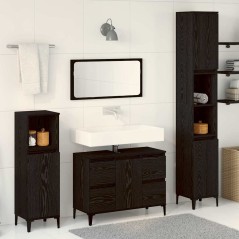 vidaXL Set Mobili Bagno 3 Pezzi Rovere Nero Legno Ingegnerizzato