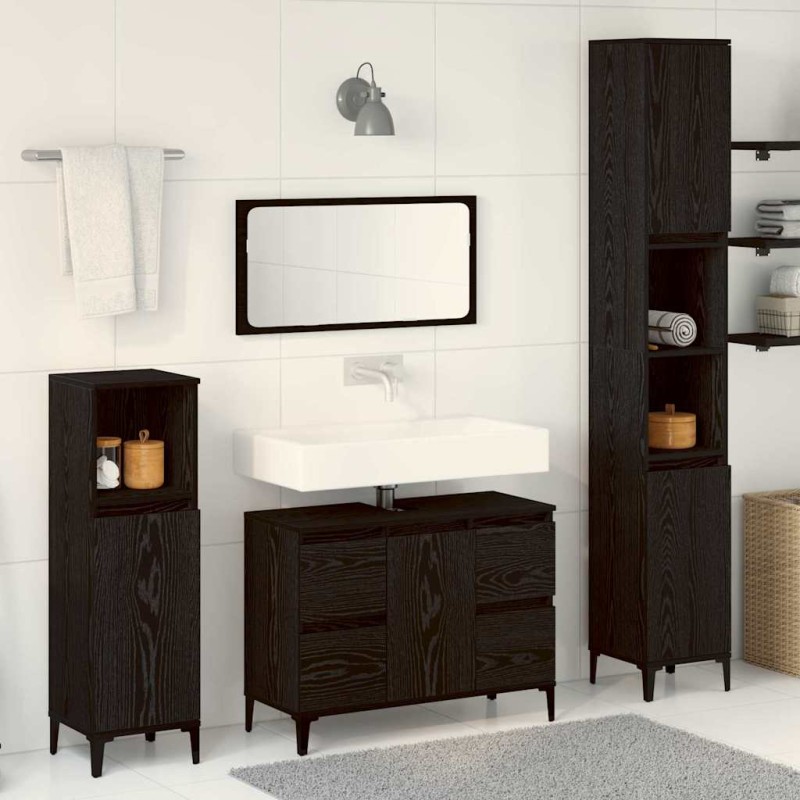 vidaXL Set Mobili Bagno 3 Pezzi Rovere Nero Legno Ingegnerizzato vidaXL Set Mobili Bagno 3 Pezzi Rovere Nero Legno Ingegnerizzato