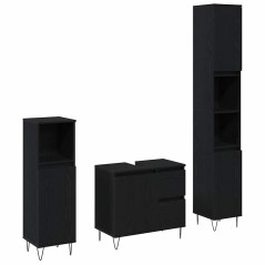 vidaXL Set di Mobili da Bagno in 3 Pezzi Rovere Nero Legno Ingegnerizzato