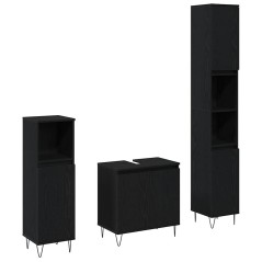 vidaXL Set Mobili Bagno 3 Pezzi Rovere Nero Legno Ingegnerizzato