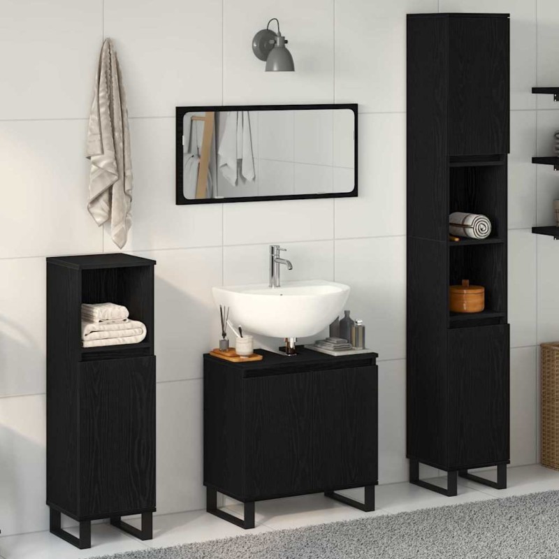 vidaXL Set di mobili per bagno a 3 pezzi in legno ingegnerizzato nero
