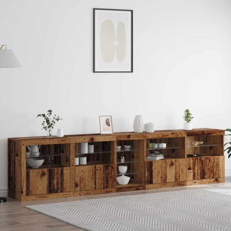 vidaXL Credenza con luci LED Legno vecchio 283x37x67 cm Legno ingegnerizzato