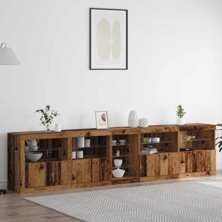 vidaXL Credenza con luci LED Legno vecchio 283x37x67 cm Legno ingegnerizzato