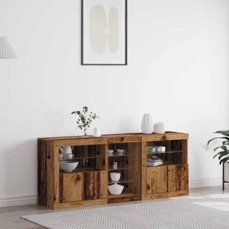 vidaXL Credenza con luci LED Legno invecchiato 162x37x67 cm Legno ingegnerizzato