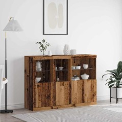 vidaXL Credenza con Luci LED Legno Vecchio 142.5x37x100 cm Legno Progettato