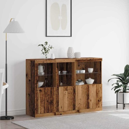 vidaXL Credenza con Luci LED Legno Vecchio 142.5x37x100 cm Legno Progettato