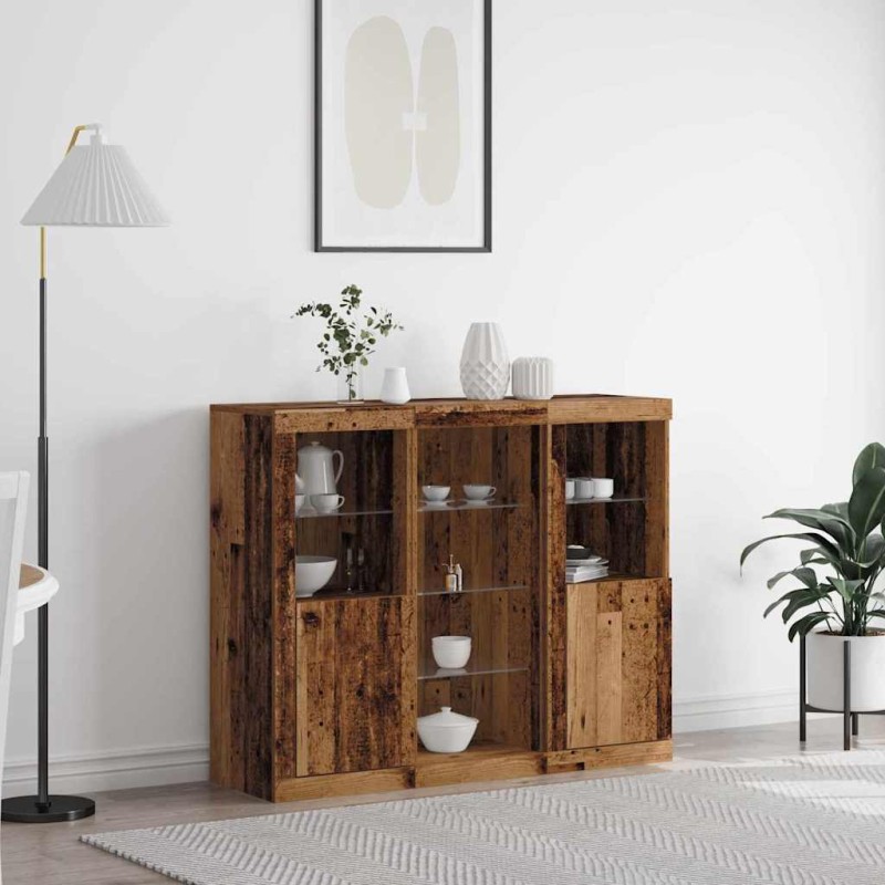 vidaXL Mobiletto con Luci LED Legno Antico 123x37x100 cm Legno Ingegnerizzato