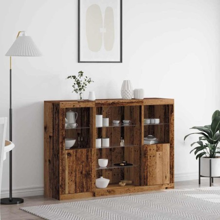vidaXL Credenza con luci LED Legno Vecchio 143 x 37 x 100 cm Legno ingegnerizzato