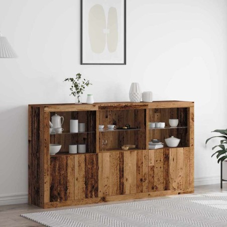 vidaXL Credenza con Luci LED Legno Vissuto 181.5x37x100 cm Legno Tecnico
