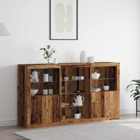 vidaXL Credenza con luci LED Legno invecchiato 181.5x37x100 cm Legno ingegnerizzato