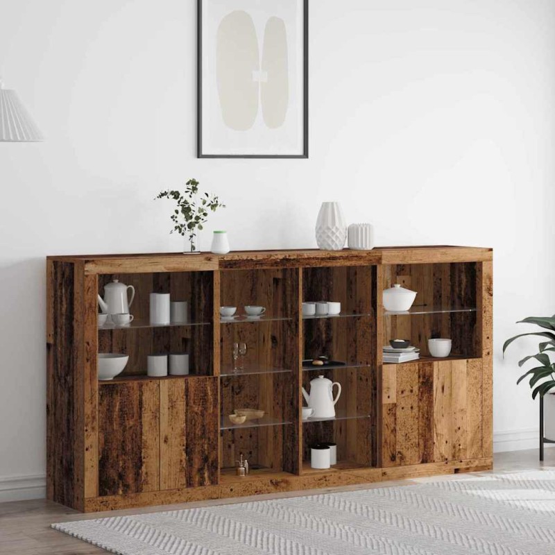 vidaXL Credenza con luci LED Legno Vecchio 202x37x100 cm