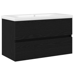 Mobile per Lavabo vidaXL con Lavabo Integrato Rovere Nero Legno Ingegnerizzato