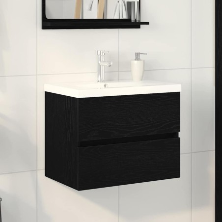 Mobile per Lavabo vidaXL con Lavabo Integrato in Quercia Nera in Legno MDF