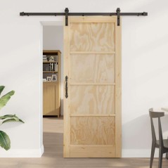 Porta Scorrevole vidaXL con Set di Hardware 83x202 cm Legno Massello in Pino