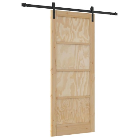 Porta Scorrevole vidaXL con Set di Hardware 83x202 cm Legno Massello in Pino
