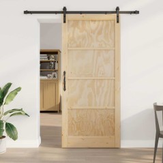 Porta Scorrevole vidaXL con Set di Ferramenta 93x211 cm in Legno Massiccio di Pino