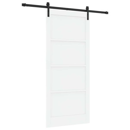 Porta Scorrevole vidaXL con Set di Ferramenta Bianca 93x211 cm in Legno Massello di Pino