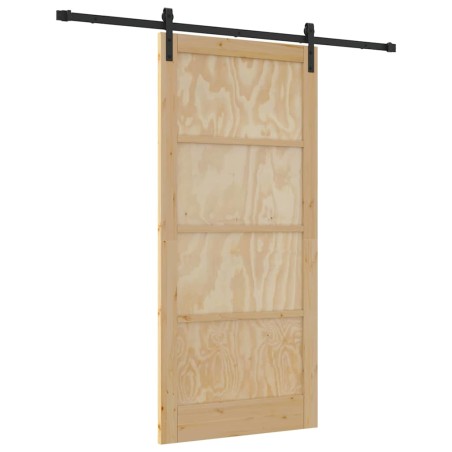 Porta Scorrevole vidaXL con Set di Ferramenta 93x202 cm Legno Massiccio di Pino