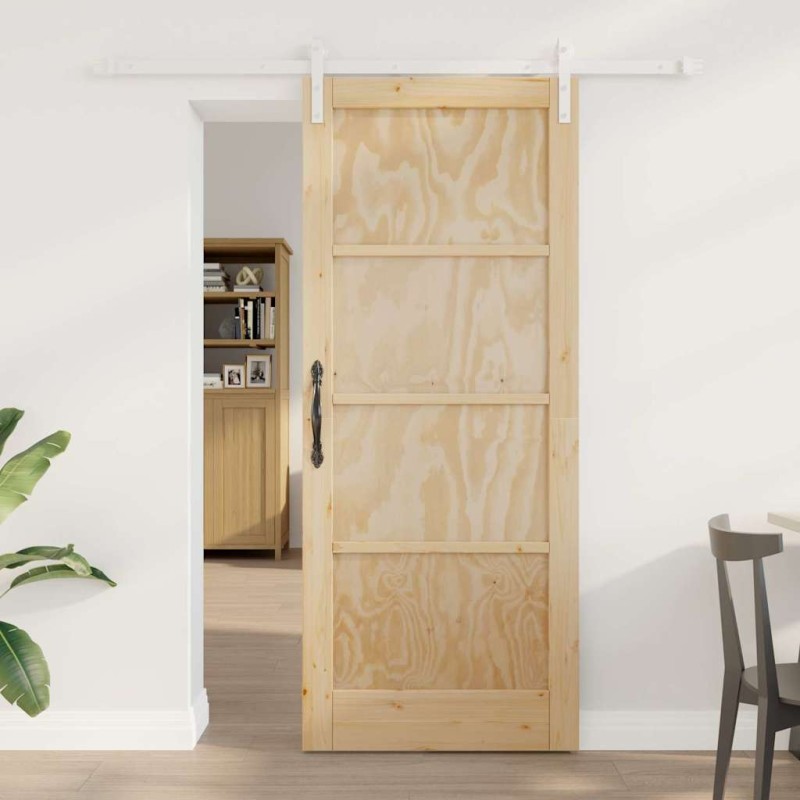 Porta Scorrevole vidaXL con Set di Ferramenta 83x202 cm in Legno di Pino Massello Porta Scorrevole vidaXL con Set di Ferramenta 83x202 cm in Legno di Pino Massello