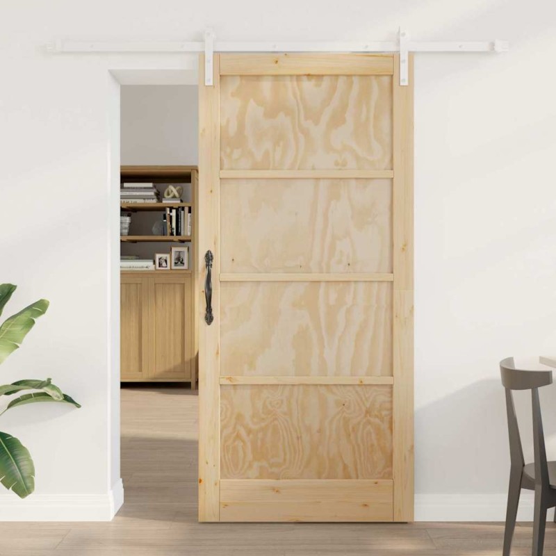 Porta Scorrevole vidaXL con Set di Ferramenta 93x202 cm Legno Massello Pino