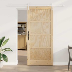 vidaXL Porta Scorrevole con Set di Accessori 93x211 cm Legno Massello Pino