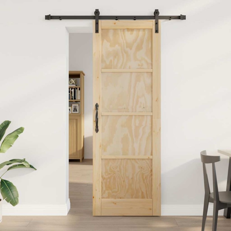Porta Scorrevole vidaXL con Set di Ferramenta 73.5x211 cm in Legno Massello di Pino Porta Scorrevole vidaXL con Set di Ferramenta 73.5x211 cm in Legno Massello di Pino