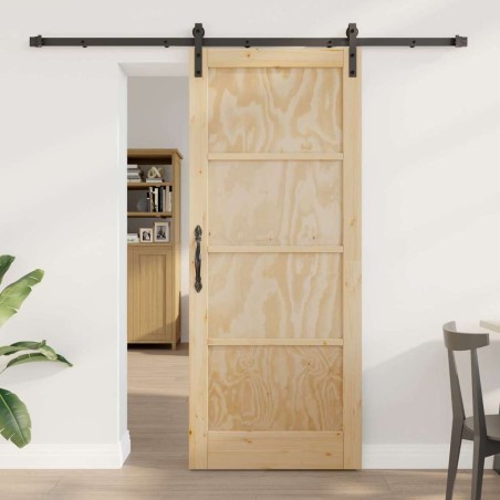 Porta Scorrevole vidaXL con Set di Fissaggi 83x202 cm Legno Massello Pino