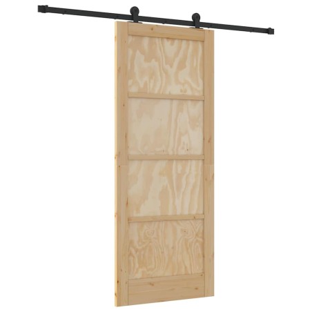 vidaXL Porta scorrevole con set di hardware 83x202 cm in legno massello di pino