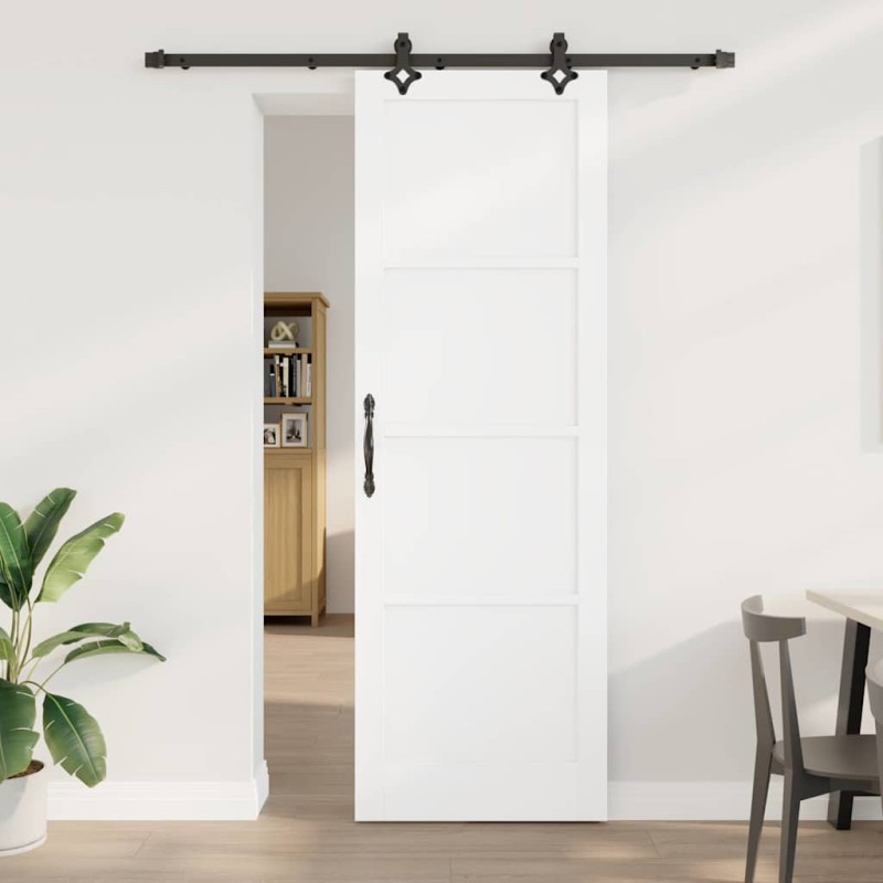 Porta Scorrevole vidaXL con Set di Ferramenta Bianca 78x232 cm Legno Massello di Pino Porta Scorrevole vidaXL con Set di Ferramenta Bianca 78x232 cm Legno Massello di Pino