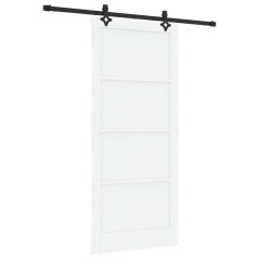 Porta Scorrevole vidaXL con Set di Ferramenta Bianca 93x211 cm in Legno Massello di Pino
