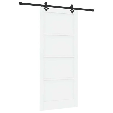 Porta Scorrevole vidaXL con Set di Ferramenta Bianca 93x211 cm in Legno Massello di Pino