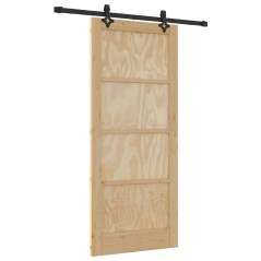 Set di Porta Scorrevole con Accessori 'ORKDAL'in Legno Massello di Pino