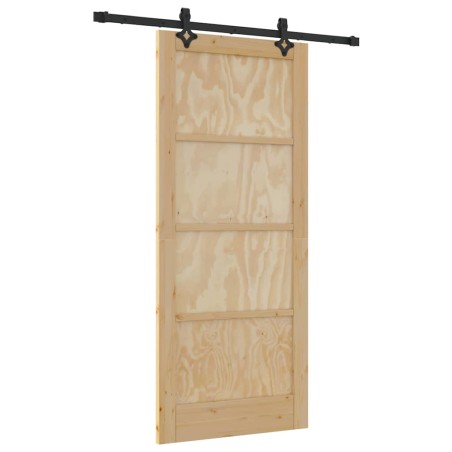 Set di Porta Scorrevole con Accessori 'ORKDAL'in Legno Massello di Pino