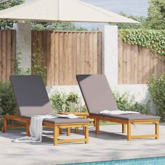 vidaXL Set di lettini prendisole 2 pezzi con cuscini in legno massello di acacia