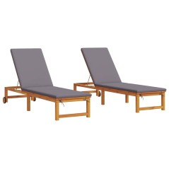 vidaXL Set di lettini prendisole 2 pezzi con cuscini in legno massello di acacia