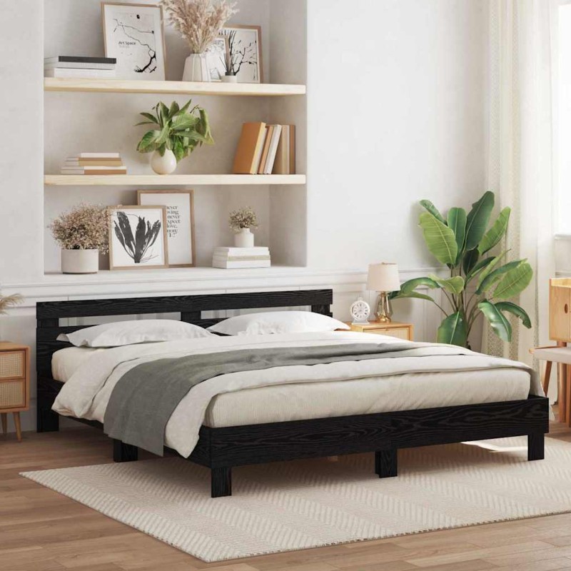 vidaXL Telaio letto legno Rovere nero Legno massello 200 x 200 cm vidaXL Telaio letto legno Rovere nero Legno massello 200 x 200 cm