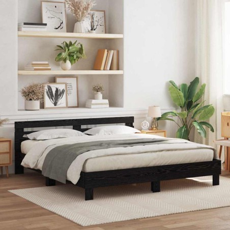 vidaXL Struttura Letto in Rovere Rovere Nero Legno Massello di Rovere