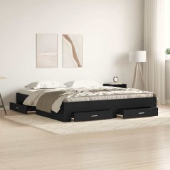 Struttura del Letto con Cassetti Nero Rovere 180x200 cm Legno Ingegnerizzato