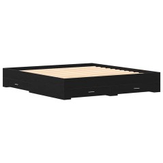 Struttura del Letto con Cassetti Nero Rovere 180x200 cm Legno Ingegnerizzato