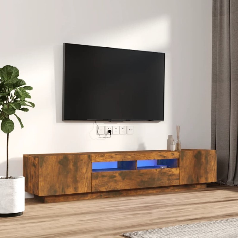 Set Mobili TV 2pz con Luci LED Rovere Fumo in Legno Multistrato Set Mobili TV 2pz con Luci LED Rovere Fumo in Legno Multistrato