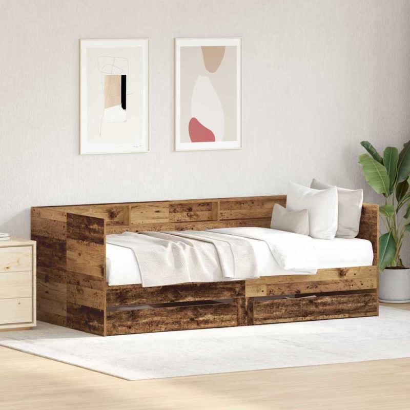 vidaXL Letto a Giorno con Cassetto Legno Vecchio Legno Ingegnerizzato vidaXL Letto a Giorno con Cassetto Legno Vecchio Legno Ingegnerizzato
